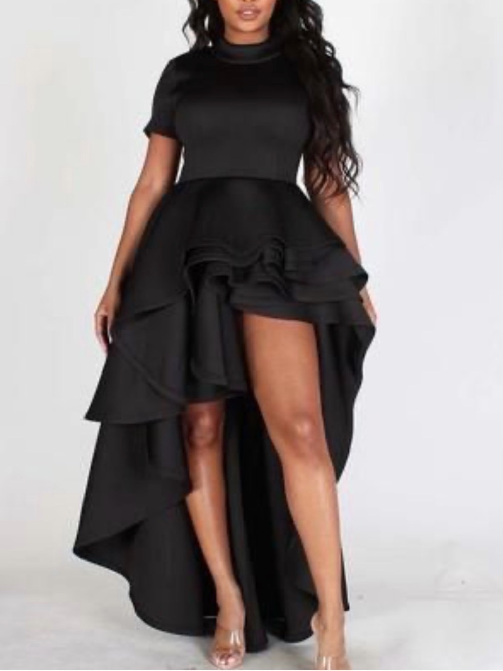 Fashion Nova Black High-Low Ruffle Scuba Dress for Women